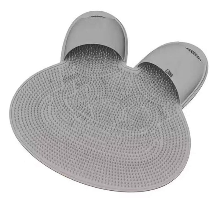 Covoras De Baie SIKS Din Silicon Pentru Curatare, Exfolierea Si Masajul Picioarelor, Antiderapant, Cu Ventuze, Multifunctional, Model Iepure, Gri