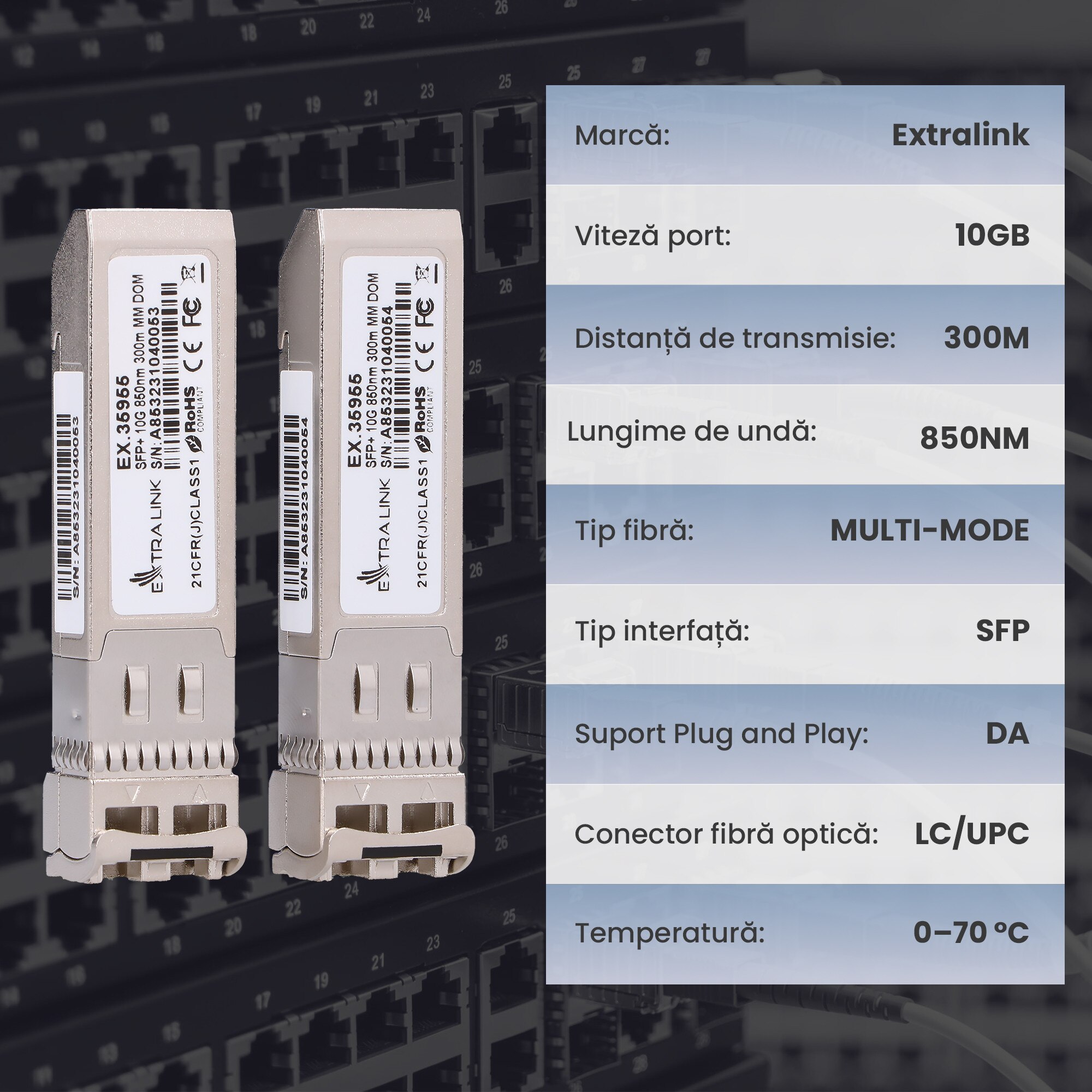Modul SFP+, Extralink, Transceiver 10Gbps, LC/UPC, 850nm, Multimode ...