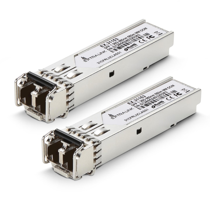 Modul SFP, Extralink, Transceiver 1, 25Gbps, LC/UPC, 850nm, Multimode, Distanta 550 m, DOM, Set 2 bucati, Compatibil CISCO