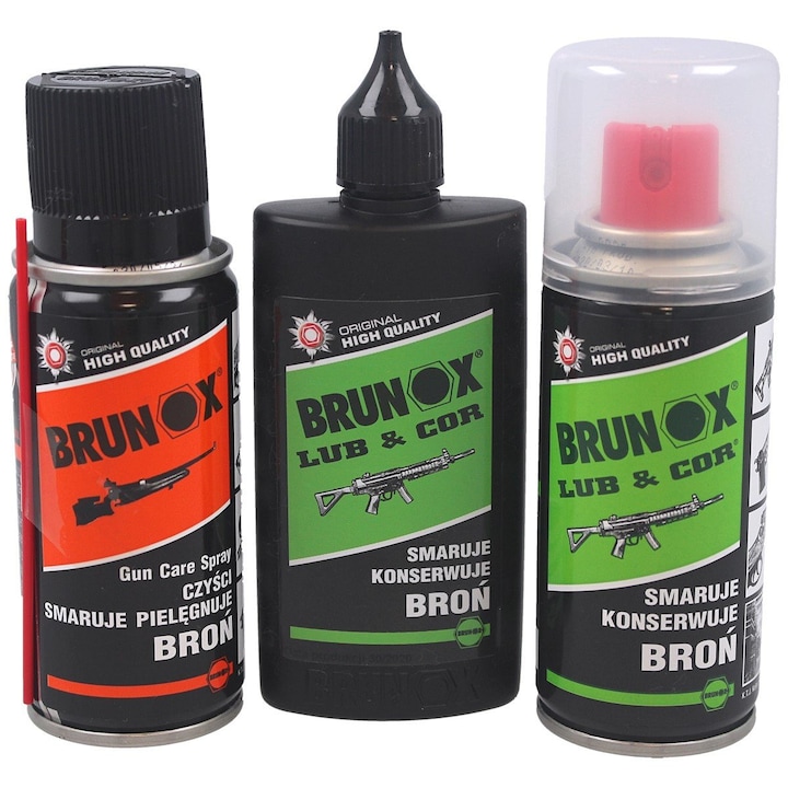 Brunox Fegyverkarbantartó Kenőanyag Készlet, Gun Set1, Fém, Szagtalan, Rozsdagátló, Permetezéssel és Ruhával Törléssel, 0.5 kg, 2 db