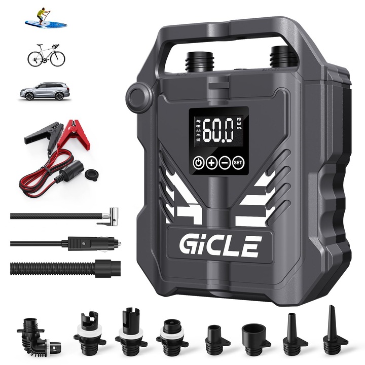 Gicle elektromos szivattyú 60Psi, kétfokozatú gyors felfújás, DC 12V autós csatlakozó, műanyag