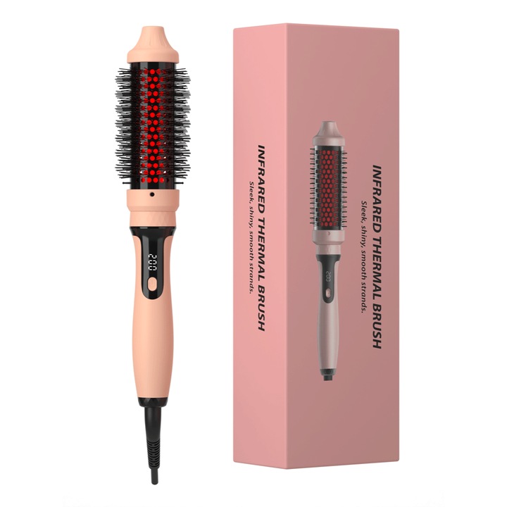 Perie de Par Termica cu Infrarosu C20A, 45mm, 5 Trepte de Caldura pana la 200°C, pentru Volum, Bucle, Indreptare si Pieptanare, cu Indicator Luminos si Cablu Rotativ – Roz