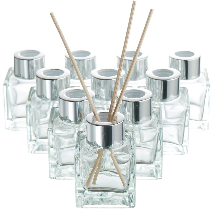 Matana, 10 üres üveg diffúzorpalack készlet kupakkal, 50 ml, 40 illatpálca