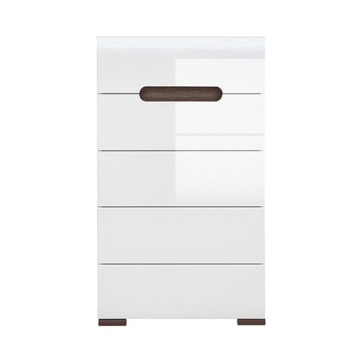 Comoda Living Azteca KOM5S, 60 x 41 x 104 cm, Culoare Alb Lucios