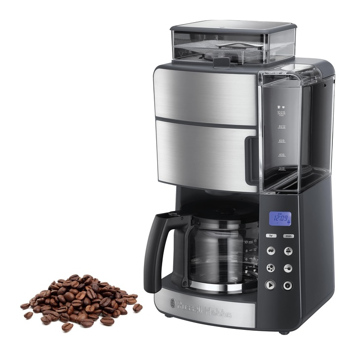 Russell Hobbs Grind&Brew kávéfőző, üveg, 1.25l, 1000W, 3 fokozatú őrlés