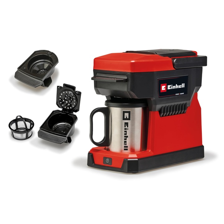Einhell Te-CF 18 Li-Solo vezeték nélküli kávéfőző, 240 ml, szűrt kávéhoz és kapszulákhoz, szállítódobozzal, akkumulátor nélkül