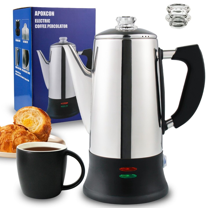 Apoxcon elektromos kávéfőző, 12 csésze, üvegkancsó, 1.5l, 1000W