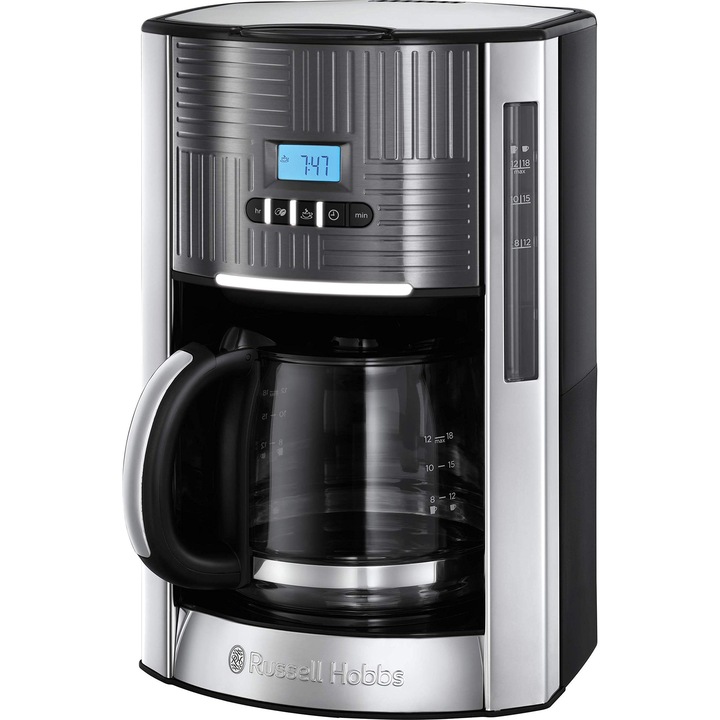 Masina de cafea Russell Hobbs Geo, otel inoxidabil gri, 1-12 cani, ulcior de sticla 1.5l, 1000W