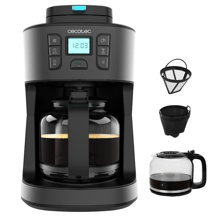 Cafetieră Cecotec Coffee 66 Grind & Drop, 1086 W, tehnologie Extreme Aroma, oțel inoxidabil, până la 12 cești