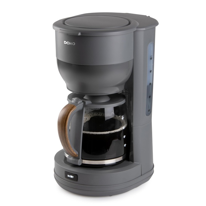 Espressor Domo Do754K, 10 cesti, 1, 25 L, gri mat cu finisaj din lemn, recipient din sticla