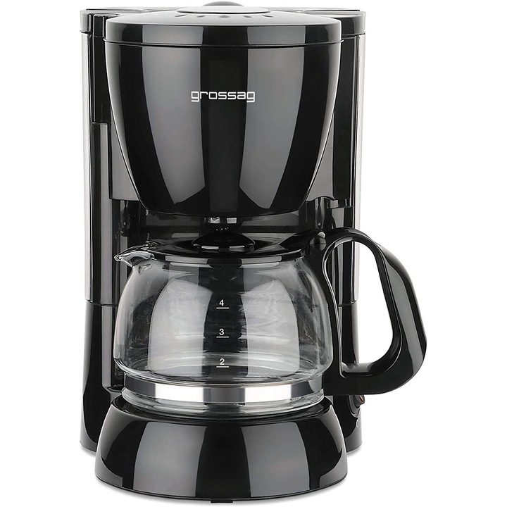 Espressor cu filtru Grossag, carafă de sticlă, 0, 6L, 4 cești, 600W, negru