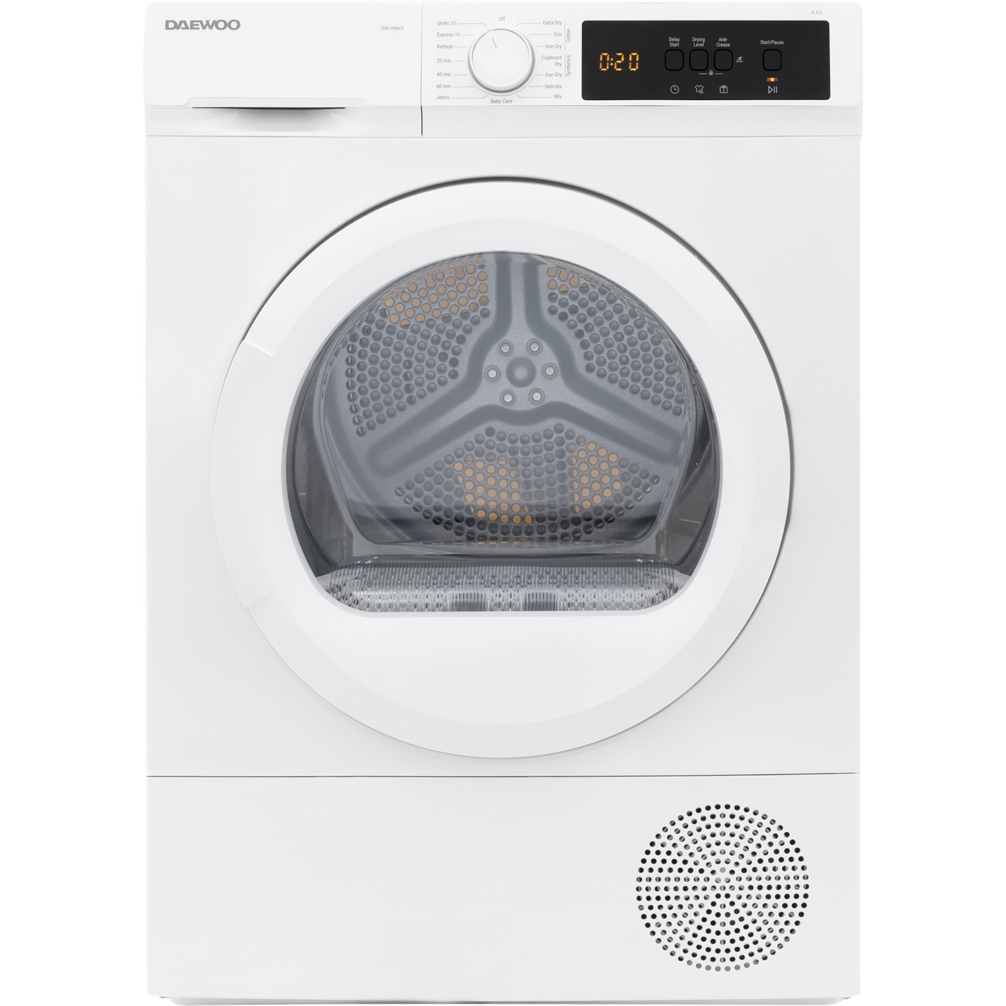 Uscator de rufe Daewoo, pompa de caldura, 8 kg, clasa E, cuva inox, hublou sticla, alb