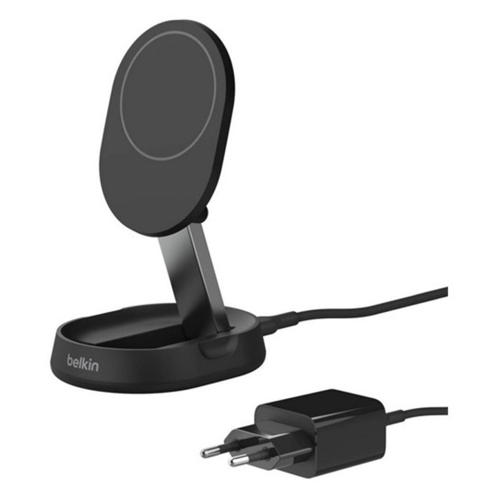 Belkin boostcharge pro asztali töltő, 15w, gyorstöltő, wireless, magsafe, dönthető, qi2 + tápegység, fekete