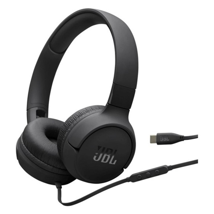 Căști cu fir JBL Tune 520C stereo, Type-C, microfon, pliabile, negre