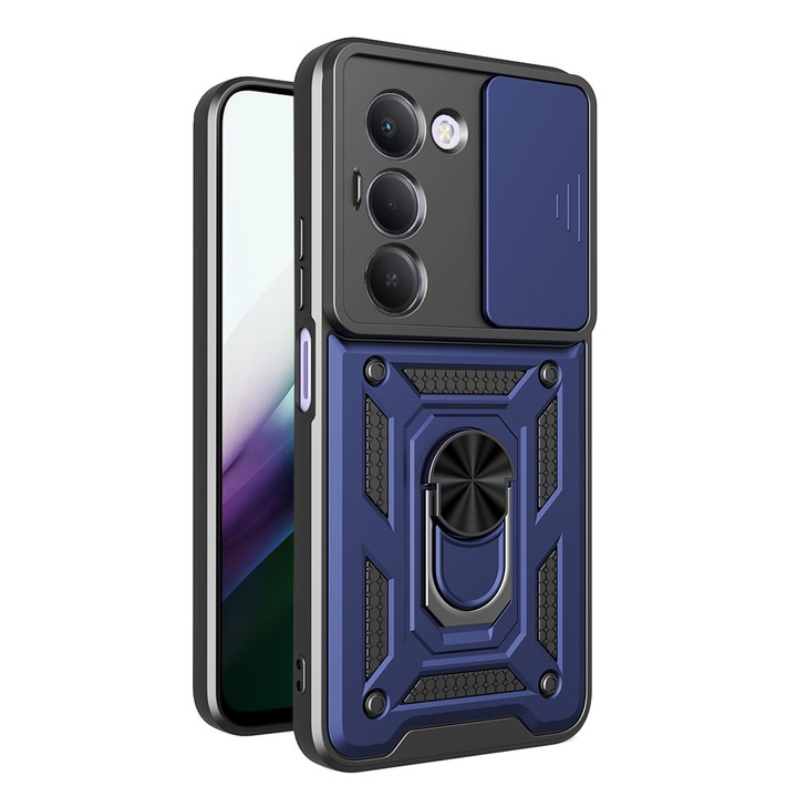 Husa pentru Xiaomi Redmi 15 4G / Redmi 15 5G cu inel rotativ 360 Daden, Camshield series, Hybrid Antisoc, Slider pentru protectia camerei, Albastru
