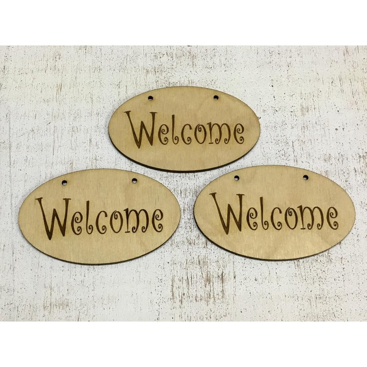 Natúr fa - "Welcome" ovál tábla 3db/csomag