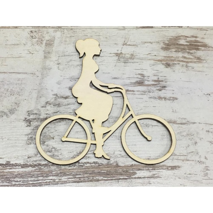 Lemn natural - Fată pe bicicletă 15cm