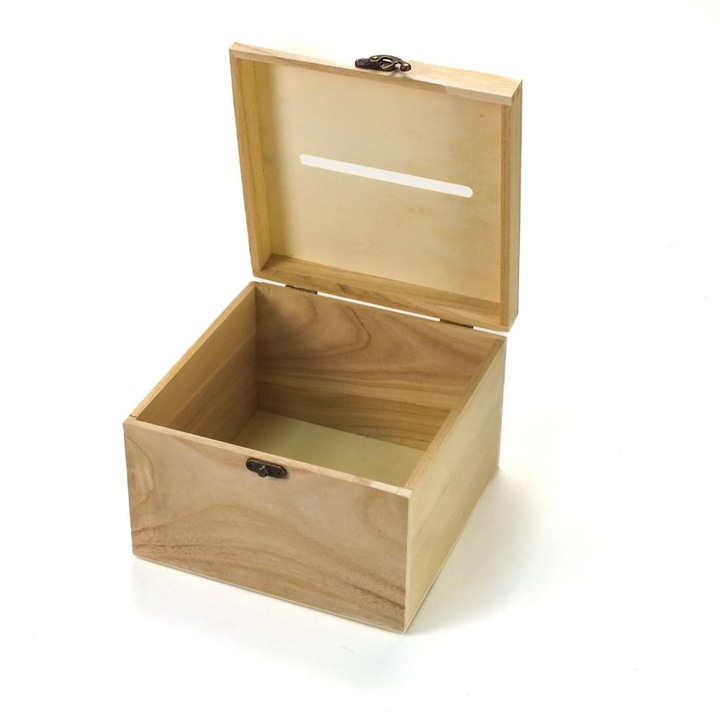 Натурален дървен куб с касичка за сватба