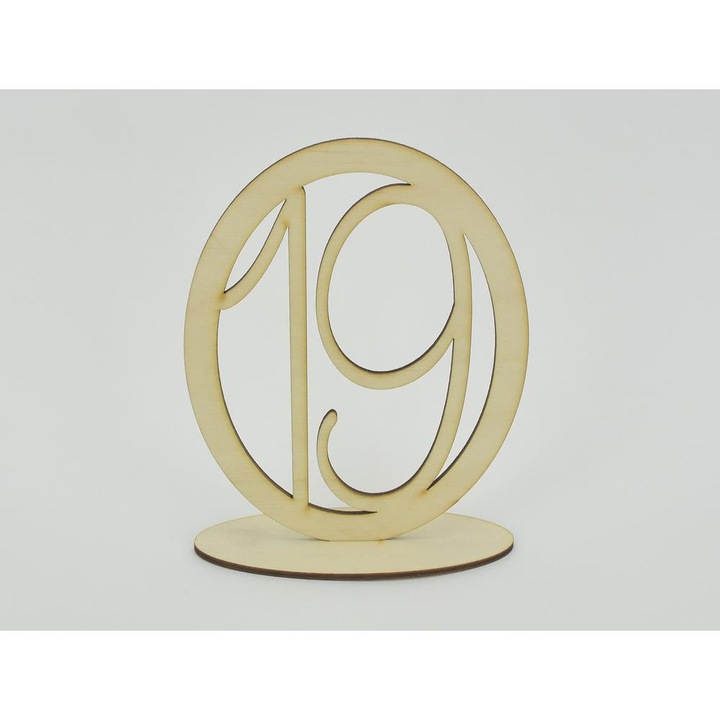 Lemn natural - Număr de masă în ramă ovală 19, 15,5cm