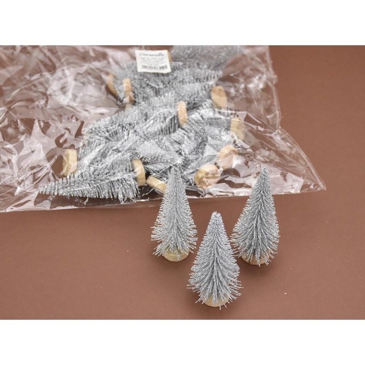 Mini brad decorativ argintiu 8cm 20buc/pachet