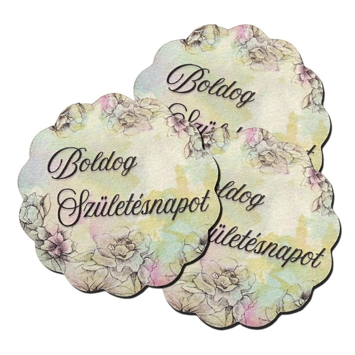 Nyomtatott fa tábla - Virágos tábla - B. születésnapot 3db/csomag