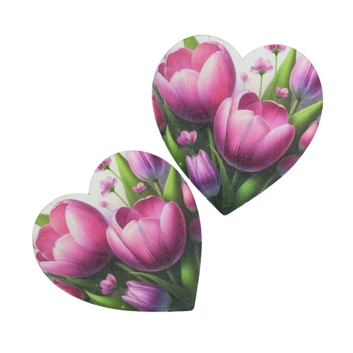 Nyomtatott fa tábla - Tulipános szív 10cm 2db/csomag