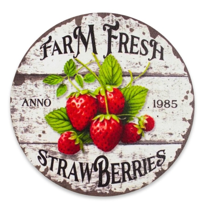 Nyomtatott fa tábla - Eper farm koszorú közép 11, 8cm