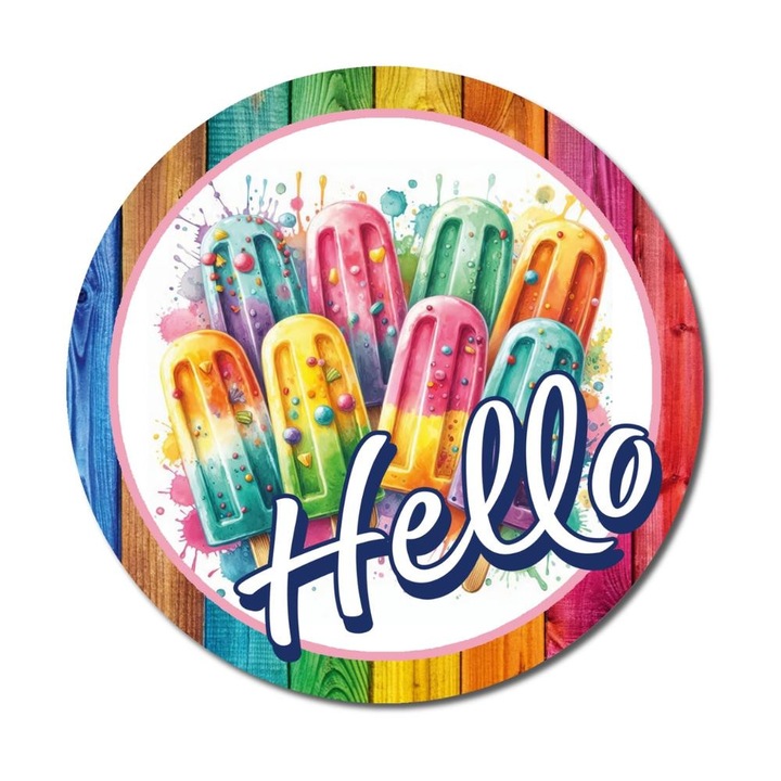 Nyomtatott fa tábla koszorú közép - Élénk fagyis 11, 8cm