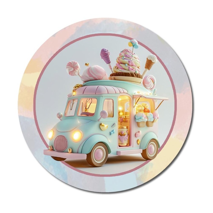 Nyomtatott fa tábla koszorú közép - Pasztell fagyis 11, 8cm