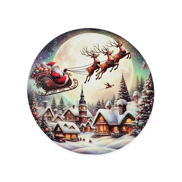 Nyomtatott fa tábla koszorú közép - Télapó a város felett 11, 8cm