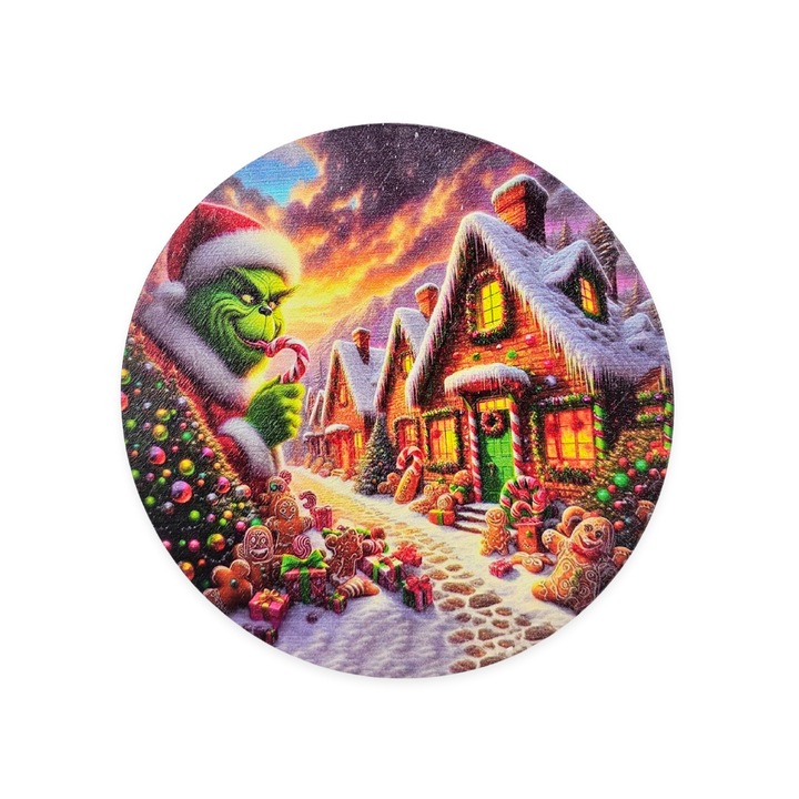 Nyomtatott fa tábla koszorú közép - Grinch mézifalván 11, 8cm