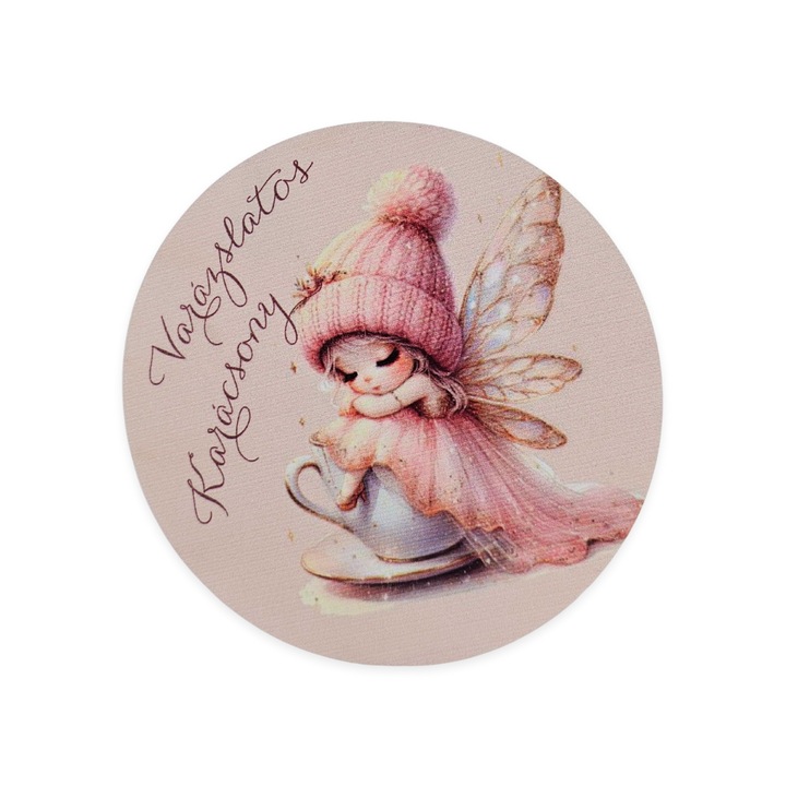 Nyomtatott fa tábla koszorú közép - Angyalkás 11, 8cm