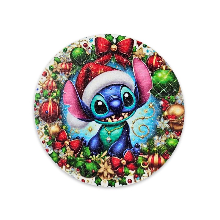 Nyomtatott fa tábla koszorú közép - Karácsonyi stitch 11, 8cm