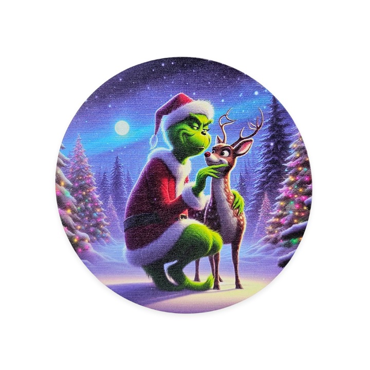 Nyomtatott fa tábla koszorú közép - Grinch őzikével 11, 8cm