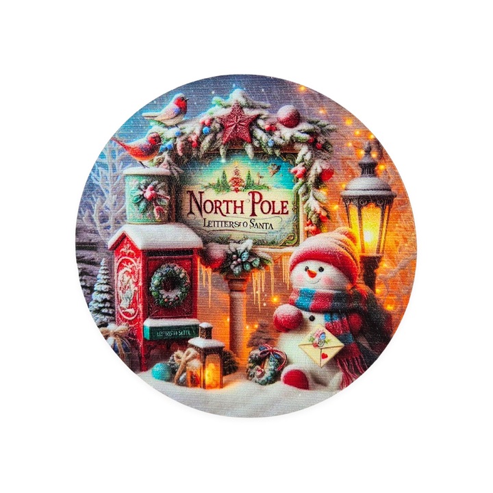 Nyomtatott fa tábla koszorú közép - North pole11, 8cm