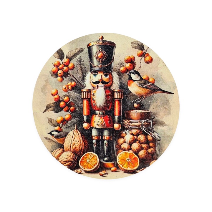 Nyomtatott fa tábla koszorú közép - Diótörő 11, 8cm