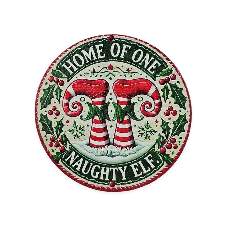 Nyomtatott fa tábla koszorú közép - Elf lábak 11, 8cm