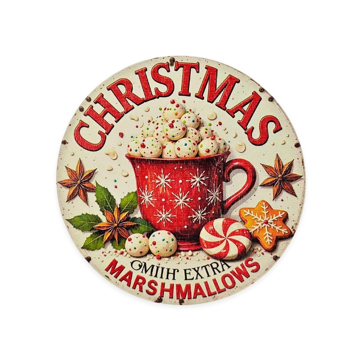 Nyomtatott fa tábla koszorú közép - Marshmallows 11, 8cm