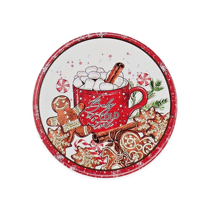 Nyomtatott fa tábla koszorú közép - Fahéjas forró csoki 11, 8cm