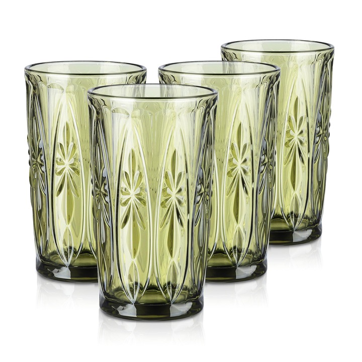 Joeyan 4 darabos színes pohárkészlet, 400ml, geometrikus, zöld, üveg