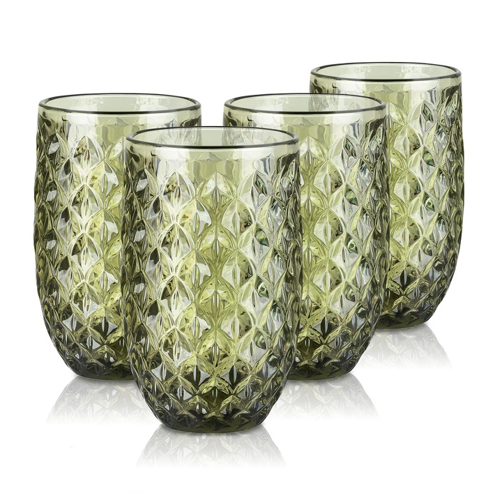 Joeyan Pohárkészlet 4 darabos, 370ml, Színes, Geometrikus Design, Zöld