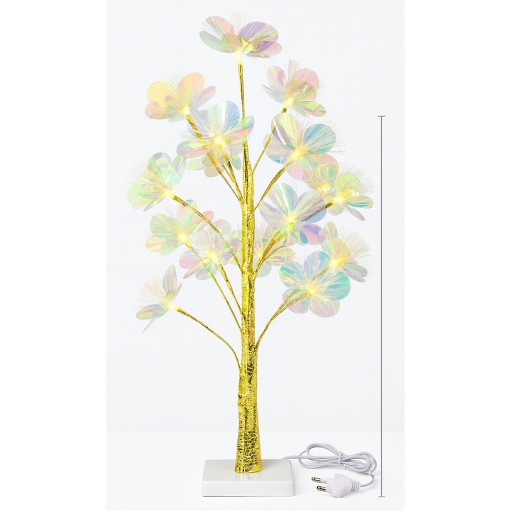 Pomisor decorativ interior cu LED, flori acrilice multicolore, tulpina aurie, 50 cm