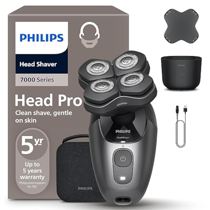Philips HS7980/15 Head Shaver Pro Серия 7000 – Самобръсначка за глава, за мъже и жени, с гъвкава 360° глава и ножчета ComfortCut за чисто и нежно бръснене към кожата