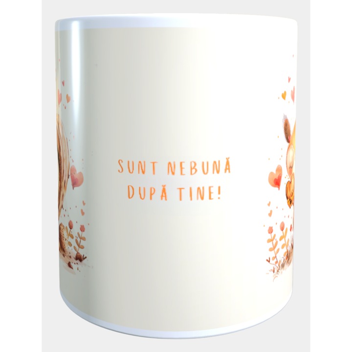 Cana ceramica personalizata „Sunt nebuna dupa tine!” – 330 ml, alba