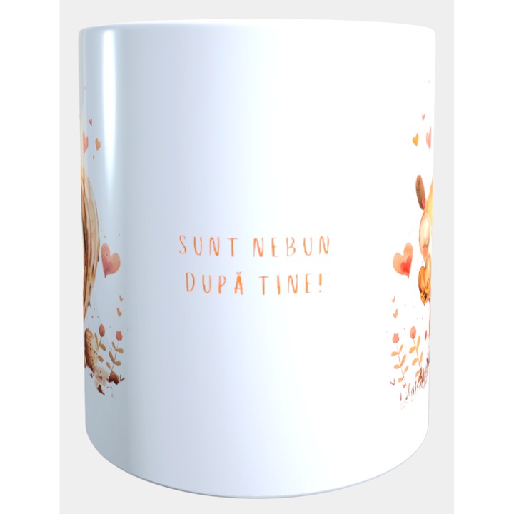 Cana ceramica personalizata „Sunt nebun dupa tine!” – 330 ml, alba, design fara fundal