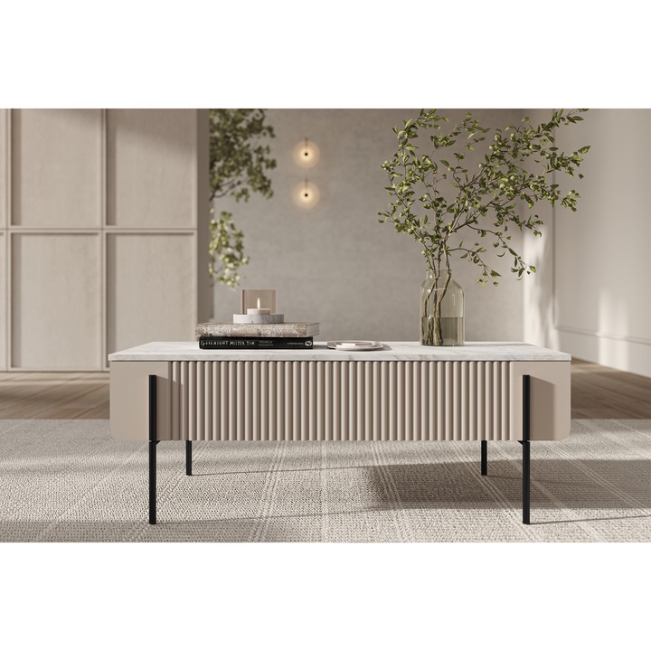 Masa de cafea, Bogart, Malmi, 2 suflade, crema alba, 100x60x40cm