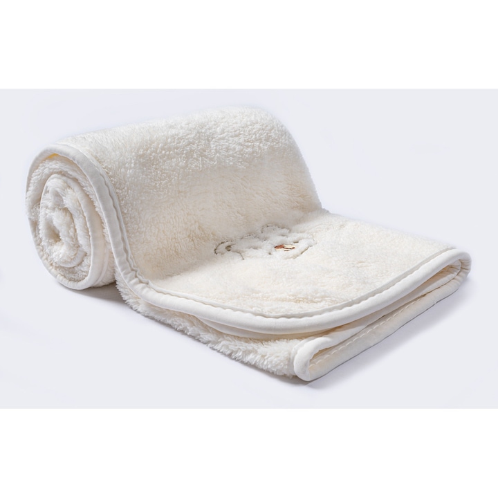 Бебешко одеяло, Veloma Home, с бродерия мече, бежово, 90x100 см, двуслойно, хипоалергенно
