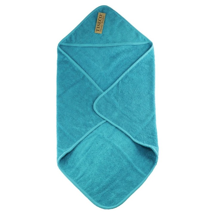 Prosop de baie cu gluga, pentru bebelusi, bumbac premium, super-absorbant, albastru, 75x75