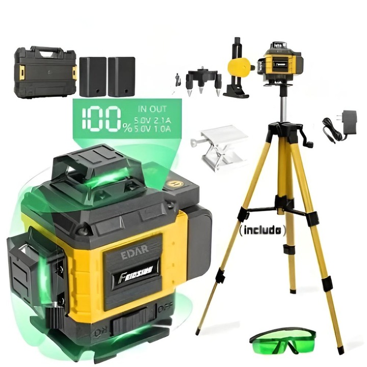 Nivela Laser 3D & 4D EDAR, 16 Linii, 4x360, Laser Verde 532nm, Kit Complet Profesional