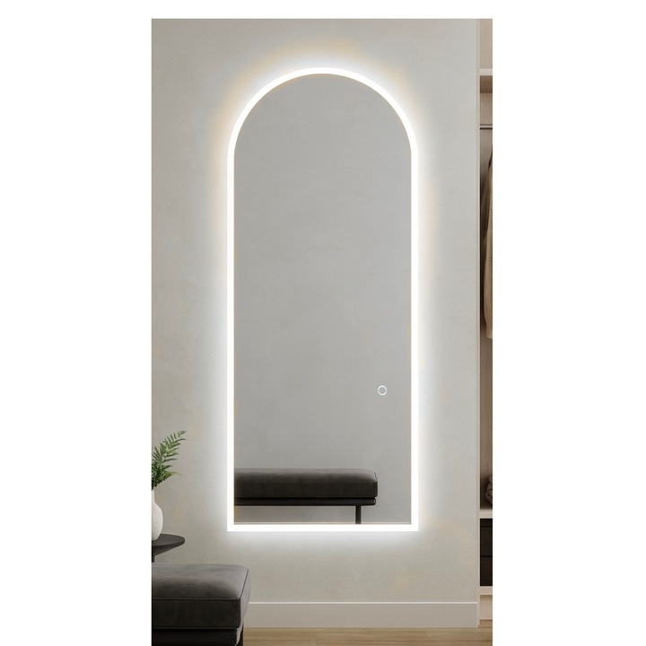 Oglindă LED, Magic Time, formă elegantă, 70x170 cm, sticla